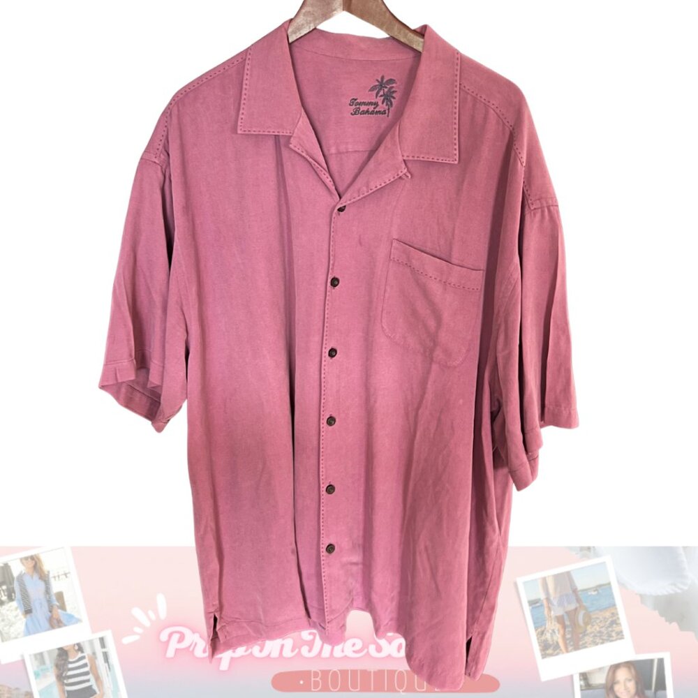Tommy Bahama 100% Silk Salmon Button Up Shirt XXL Coastal